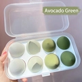Avocado green makeup sponge set with 8 pieces in a portable clear storage case - Avocado Green 8-Piece Set