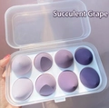 8-piece purple makeup sponge set with water-drop shapes in a clear storage box - Succulent Grape 8-Piece Set