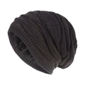 Detailed view of dark brown knitted beanie featuring thick ribbing and black fleece lining - One Size / Caramel Brown (Navy Deep Gray)