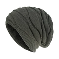 Close-up of thick diamond knit texture and warm black fleece lining on dark grey beanie - One Size / Dark Gray