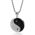 Silver stainless steel yin yang pendant necklace with black and white rhinestones - Style A Large Steel Color / Pendant Only