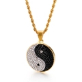 Golden twist chain necklace with black and white rhinestone Yin Yang Bagua pendant - Style A Small Gold / Pendant Only