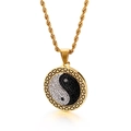 Gold stainless steel necklace with Yin Yang Tai Chi pendant set with black and white rhinestones - Style B Gold / Pendant Only