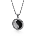 Silver stainless steel yin yang pendant with rhinestones and greek fret pattern detail - Style B Steel Color / Pendant Only