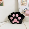Mini plush cat paw crossbody bag in black and pink with a gold chain strap - Black