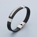 Bracelet pour homme en cuir noir avec plaque texturée et boucle en acier inoxydable - 19cm / Style B Texture Géométrique-Argent(KB186180-JZ)