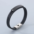 Bracciale da uomo minimalista in pelle nera con piastra metallica in acciaio spazzolato - 19cm / Nero