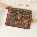 Detailed view of the 11cm eco-friendly cork wallet featuring a colorful mandala pattern - Green Plaid