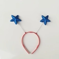 Cerchietto per San Valentino con stelle glitterate blu su fascia rossa e molle argento - Stella in schiuma glitterata blu