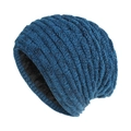 Détail de la doublure en polaire noire épaisse et de la texture en maille bleu marine du bonnet - Bleu Lac et Noir