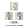3-pair pack of women's cotton ankle socks in cream, light green, and blue with hello print - One Size / Cream, Milky Green and Milky Blue