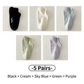 Set of 5 pairs of cotton low cut socks in black, cream, blue, green, and purple colors - One Size / Black, Cream, Milky Blue, Milky Green and Milky Purple