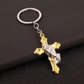 Porte-clés religieux avec croix dorée en relief et mains en prière argentées élégantes - Porte-clés / Doré