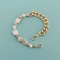 Detailed view of colorful acrylic resin beads and gold metal chain with lobster clasps - Grey Blue Marble-B353-2