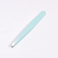 Light blue precision stainless steel tweezers tool with comfortable plastic handle grip - Flat Tip / Mint Green