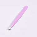 Professional pink slanted tip stainless steel tweezers for eyebrow grooming and beauty - Angled Knife Tip / Pink