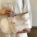 Neceser de lona beige con estampado de conejos y setas, organizador de viaje - Conejo Champiñón Rosa