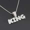 Silver-colored KING letter pendant necklace with clear crystals and twist chain - Silver Pendant (Letter KING) + Twist Chain 60CM