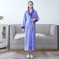 Thick purple coral fleece bathrobe for winter with quilted collar and tie waist - Light Purple (Women)