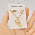 Parure bijoux en acier inoxydable doré avec collier cœur et flèche et boucles d'oreilles - Cœur avec Flèche / Doré