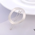 Detail of silver geometric hollow round hair clip with classic metal spring clasp - Silver - Irregular Circle