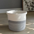 Two-tone cotton rope storage basket in cream and grey melange woven design - White+Heather Gray 20cm