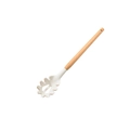 Creamy white silicone pasta server with wooden handle and hanging hole for kitchen use - Pasta Server