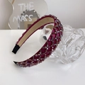 Handmade woven crystal beaded wide headband in burgundy silk with faceted brown jewels - Fuschia