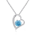 S925 sterling silver heart necklace with blue zircon pendant and sparkling small stones - Blue Zirconia Heart Pendant + O-Chain