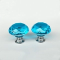 Aluminum alloy crystal glass knob in bright blue finish for cabinets and drawers - 40mm / Silver Base - Lake Blue Diamond