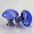 Deep blue crystal faceted drawer knob with polished silver base for home furniture - 40mm / Silver Base - Blue Diamond