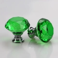 Green crystal glass cabinet knob with polished chrome metal base for dresser drawers - 40mm / Silver Base - Green Diamond