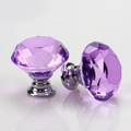 Purple crystal cabinet knob with diamond-cut surface and polished chrome metal base - 40mm / Silver Base - Purple Diamond