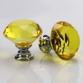 Modern crystal cabinet knob in amber yellow finish with chrome base for dresser drawers - 40mm / Silver Base - Gold Diamond