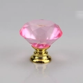 Pink diamond-shaped crystal furniture knob with polished gold metal base for drawers - 30MM / Gold Base - Pink Diamond