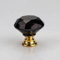 Single hole furniture handle with black crystal faceted top and gold metal base - 30MM / Gold Base - Black Diamond