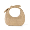 Women summer straw woven handbag with crescent shape and knot handle in light brown finish - Apricot