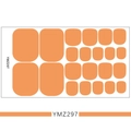 Close-up of solid orange 3D toe nail stickers on sheet, model YMZ297 for pedicures - YMZ297-Orange Yellow