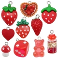 Set of 10 red DIY resin charms including strawberry and gummy bear shapes for handmade crafts - Red Series 10Pcs