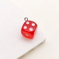 Red translucent resin dice pendant with silver metal ring for DIY jewelry making - 1pc Red Dice (14x14mm)