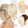 Detailed views of blonde claw clip ponytail hairpiece showing attachment and texture - Off White-613