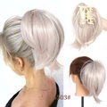Detail view of large claw clip mechanism and platinum blonde ponytail hair extension - Beige Gray-4503