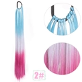 Detalle de extensión de pelo sintético de 70cm con degradado y banda elástica negra - 2# (70cm/100g) / Degradado Azul Blanco Rosa