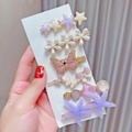 Sweet 8-piece hair clip set featuring pink and purple stars, flowers, and pearls - 6pcs Set-Purple Style