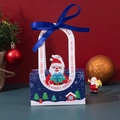 Scatola regalo di Natale blu scuro con Babbo Natale e manico in nastro decorativo - Con regalo in mano (Blu) / Con nastro