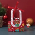Scatola regalo di Natale rossa con motivo di renne e manico decorato con fiocco in seta - Renna (Rosso) / Con nastro