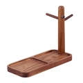 Vertical dark walnut wood paper towel holder with multi-hook stand and tray base - Black Walnut Long Storage Rack