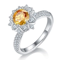 925 silver sunflower ring with 1ct round yellow moissanite and halo diamond setting - HK Size 10 / Gold Yellow