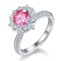 925 silver ring featuring 1ct pink moissanite stone and brilliant pavé diamond accents - HK Size 13 / Pink