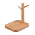 Vertical beech wood paper towel holder with three hooks and a rectangular grooved base - Beechwood Square Storage Rack